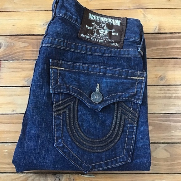 TRUE Religion Ricky Big T men jeans 100% cotton denim dark blue size 30 - Picture 9 of 15